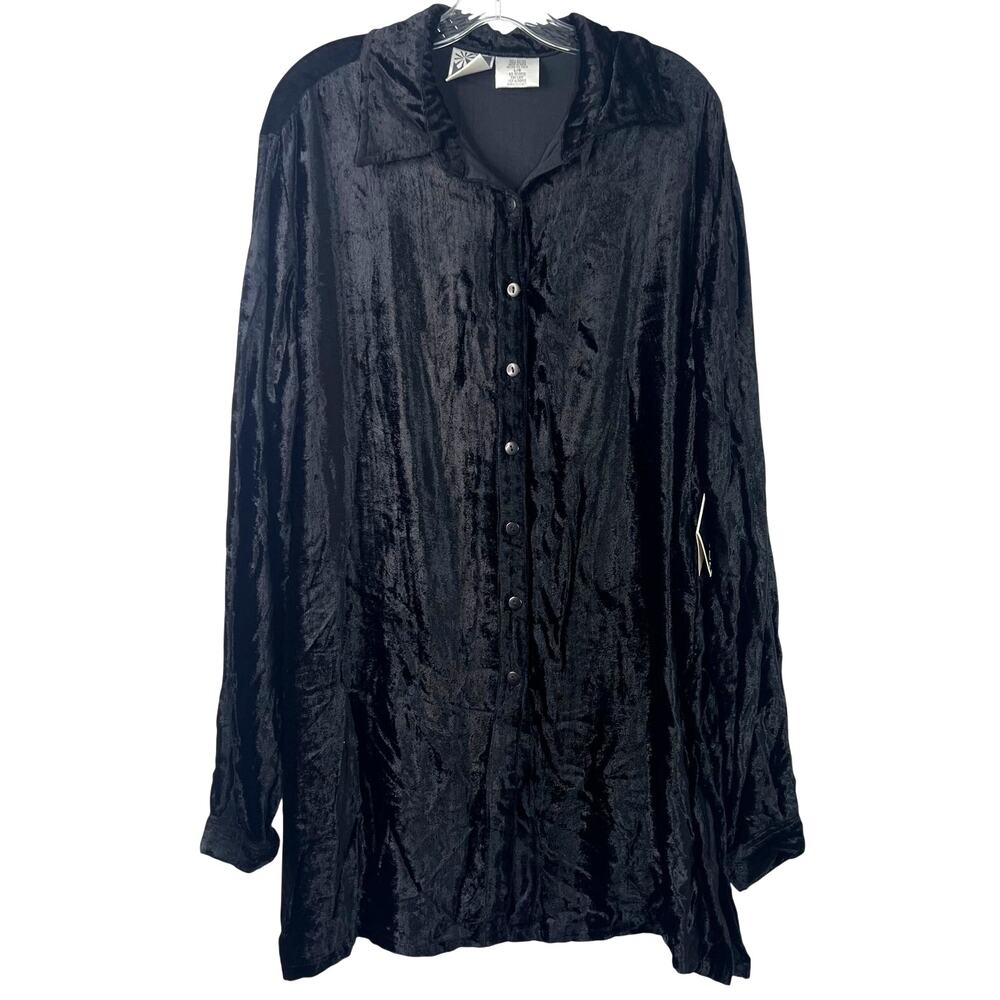 Phool NWT Vintage Women's Button Down Shirt Dress Black Velvet Tunic Goth Size L